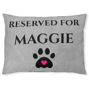 Reserved For Dog Name with Paw Print   Gray Dog Pet Bed