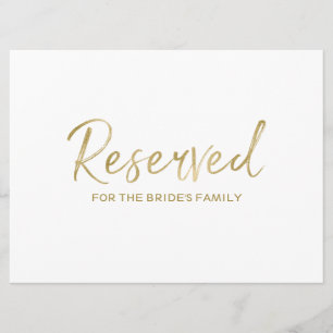 "Reserved" for Family Sign   Stylish Hand Lettered Invitation