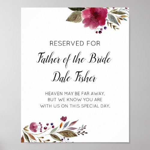 Reserved For Father of the Bride Burgundy Wedding Poster