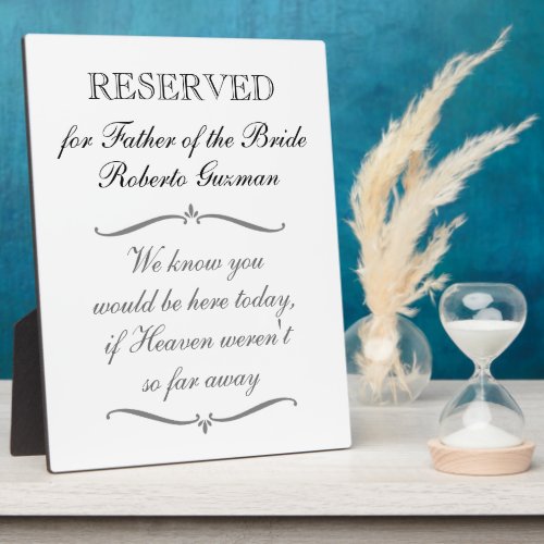 Reserved For Father of the Bride Memorial Plaque