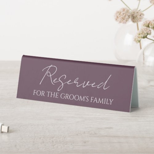 Reserved for Grooms Family Eggplant Wedding Table Tent Sign
