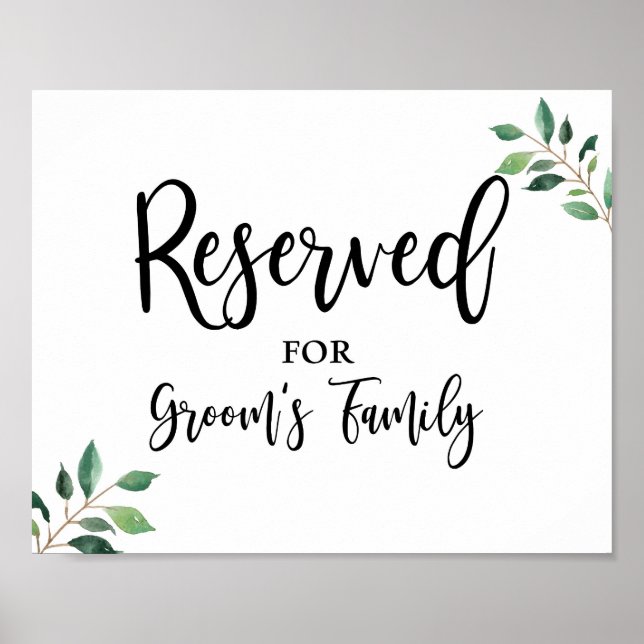 Reserved for Grooms Family Greenery Wedding Sign (Front)