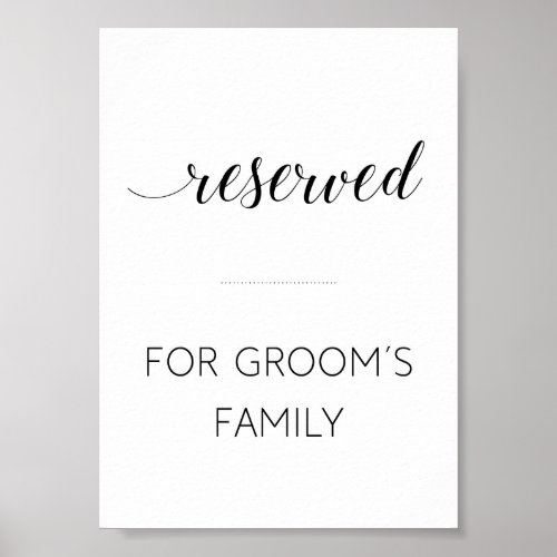 Reserved for Grooms Family Wedding Sign