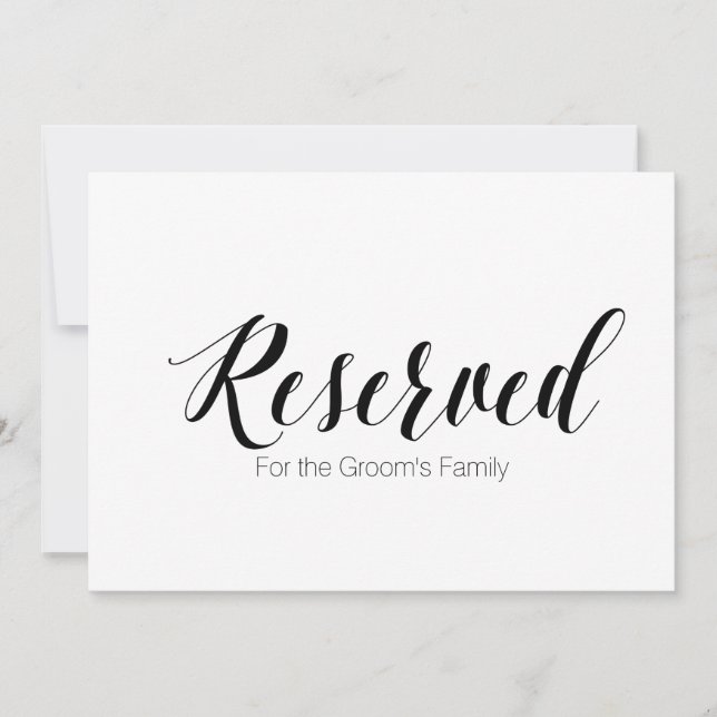 "Reserved for Groom's Family" Wedding Sign Invitation (Front)