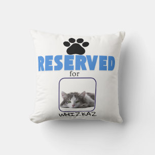 "Reserved for [Pet Name]" with black paw print Throw Pillow
