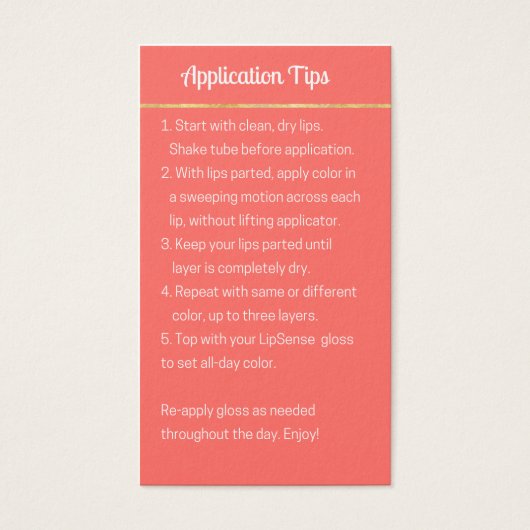 Reserved for RaniaLipSense Application & Tips Card (Front)