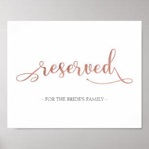 "Reserved for" rose gold white Wedding Sign