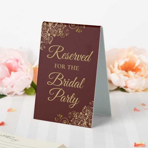 Reserved for the Bridal Party Auburn Brown  Gold Table Tent Sign