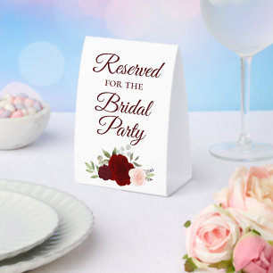 Reserved for the Bridal Party Burgundy Blush Roses Paper Table Tent