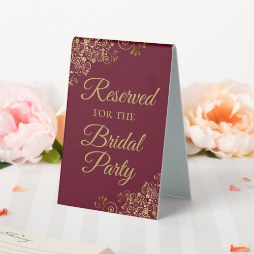 Reserved for the Bridal Party Burgundy  Gold Table Tent Sign