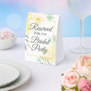 Reserved for the Bridal Party Butter Yellow Roses Paper Table Tent