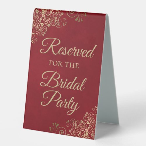 Reserved for the Bridal Party Crimson Red  Gold Table Tent Sign