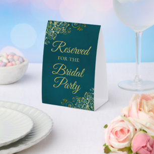 Reserved for the Bridal Party Dark Teal & Gold Paper Table Tent