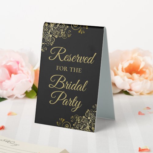 Reserved for the Bridal Party Elegant Black  Gold Table Tent Sign