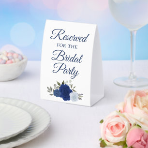 Reserved for the Bridal Party Elegant Blue Roses Paper Table Tent