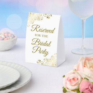 Reserved for the Bridal Party Elegant Gold & White Paper Table Tent