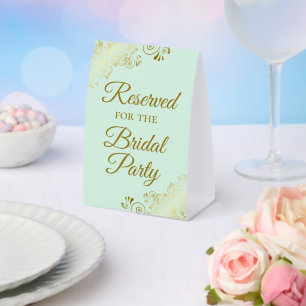 Reserved for the Bridal Party Elegant Mint & Gold Paper Table Tent