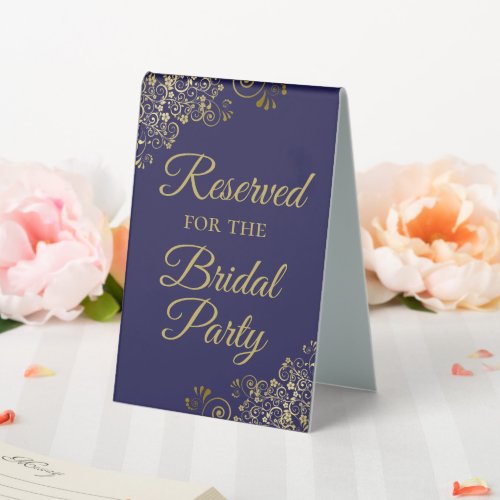 Reserved for the Bridal Party Elegant Navy  Gold Table Tent Sign