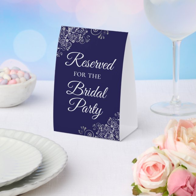 Reserved for the Bridal Party Elegant Navy Silver Paper Table Tent (Insitu(Wedding))
