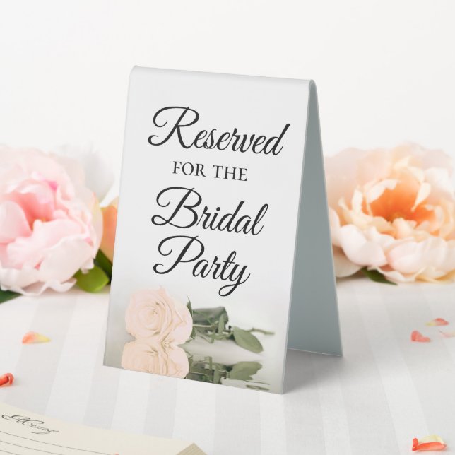 Reserved for the Bridal Party Elegant Peach Rose Table Tent (In SItu (Wedding))
