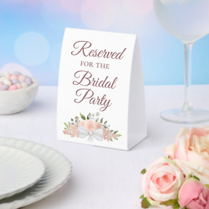 Reserved for the Bridal Party Elegant Pink Floral Paper Table Tent