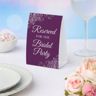 Reserved for the Bridal Party Elegant Plum Silver Paper Table Tent