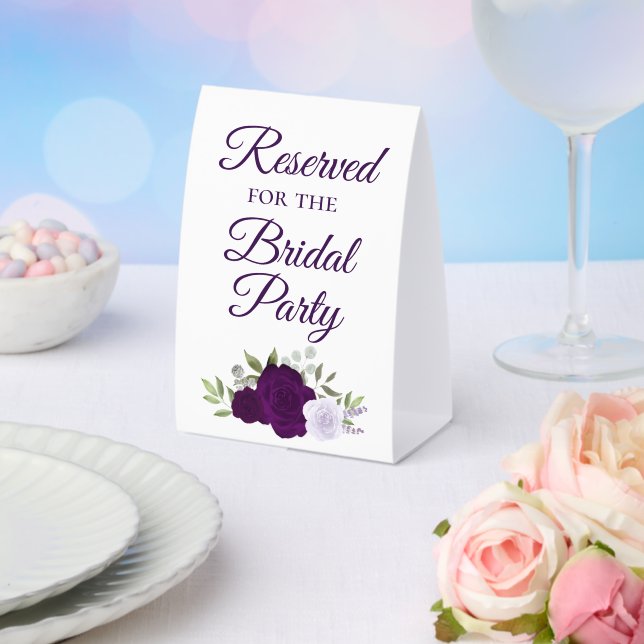 Reserved for the Bridal Party Elegant Purple Roses Paper Table Tent (Insitu(Wedding))
