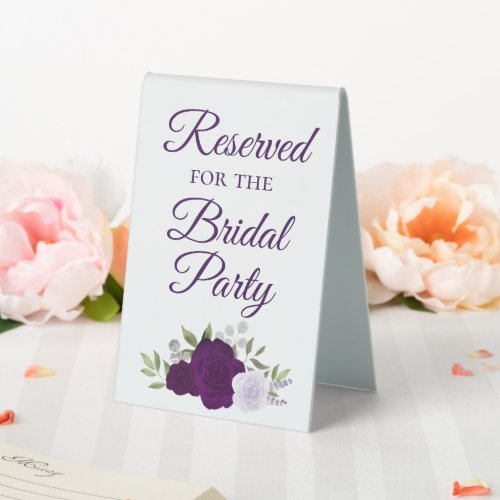 Reserved for the Bridal Party Elegant Purple Roses Table Tent Sign