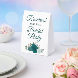 Reserved for the Bridal Party Elegant Teal Roses Paper Table Tent