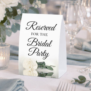 Reserved for the Bridal Party Elegant White Rose Paper Table Tent