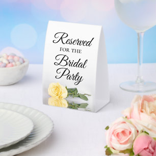 Reserved for the Bridal Party Elegant Yellow Rose Paper Table Tent