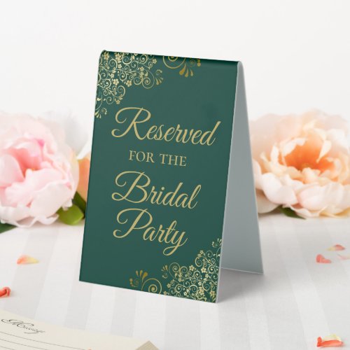 Reserved for the Bridal Party Emerald Green  Gold Table Tent Sign