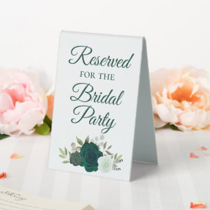 Reserved for the Bridal Party Emerald Green Roses Table Tent