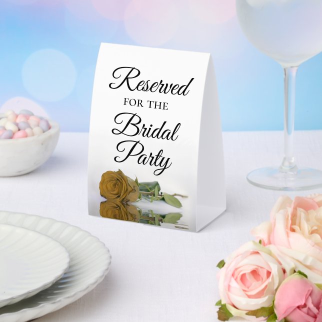 Reserved for the Bridal Party Gold Ochre Rose Paper Table Tent (Insitu(Wedding))