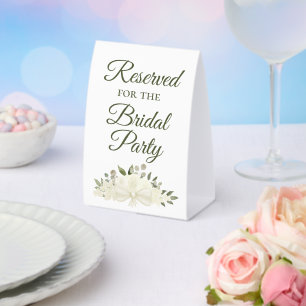 Reserved for the Bridal Party Ivory White Floral Paper Table Tent