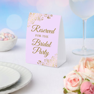 Reserved for the Bridal Party Lilac Purple & Gold Paper Table Tent