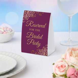 Reserved for the Bridal Party Magenta & Gold Paper Table Tent