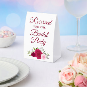 Reserved for the Bridal Party Magenta & Pink Roses Paper Table Tent