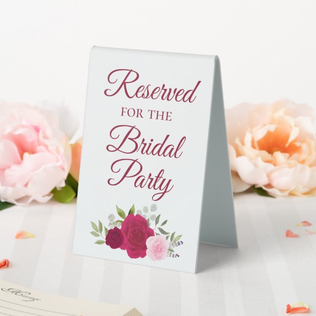 Reserved for the Bridal Party Magenta & Pink Roses Table Tent (In SItu (Wedding))