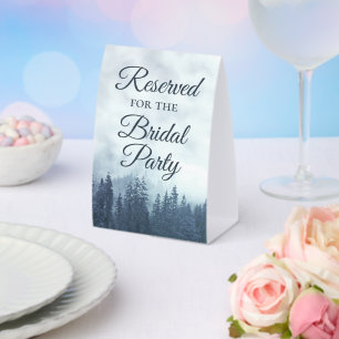 Reserved for the Bridal Party Misty Blue Pines Paper Table Tent