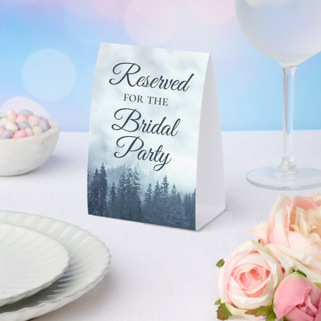 Reserved for the Bridal Party Misty Blue Pines Paper Table Tent (Insitu(Wedding))