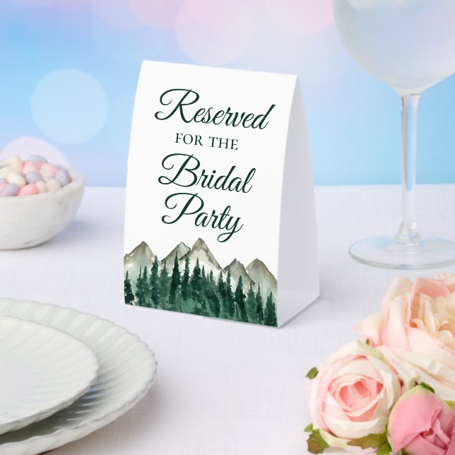 Reserved for the Bridal Party Mountains & Pine Paper Table Tent (Insitu(Wedding))