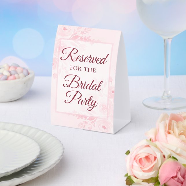 Reserved for the Bridal Party Pastel Pink Floral Paper Table Tent (Insitu(Wedding))