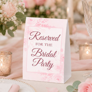 Reserved for the Bridal Party Pastel Pink Floral Paper Table Tent
