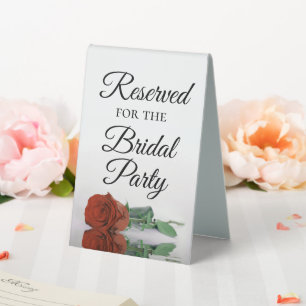 Reserved for the Bridal Party Rust Orange Rose Table Tent