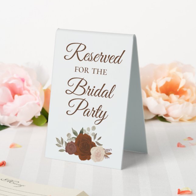 Reserved for the Bridal Party Rust Orange Roses Table Tent (In SItu (Wedding))
