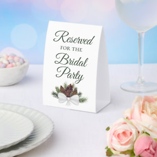 Reserved for the Bridal Party Rustic Pinecones Paper Table Tent