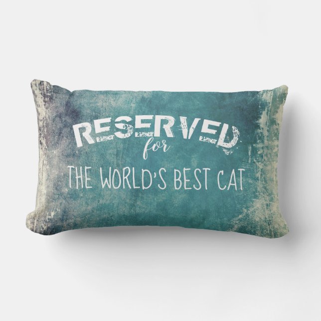 reserved for the cat quote on blue distressed  lumbar pillow (Front)
