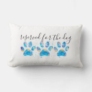 reserved for the dog paw print blue and white  lumbar pillow