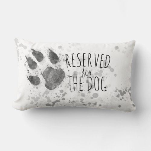 reserved for the dog paw print gray and white lumbar pillow